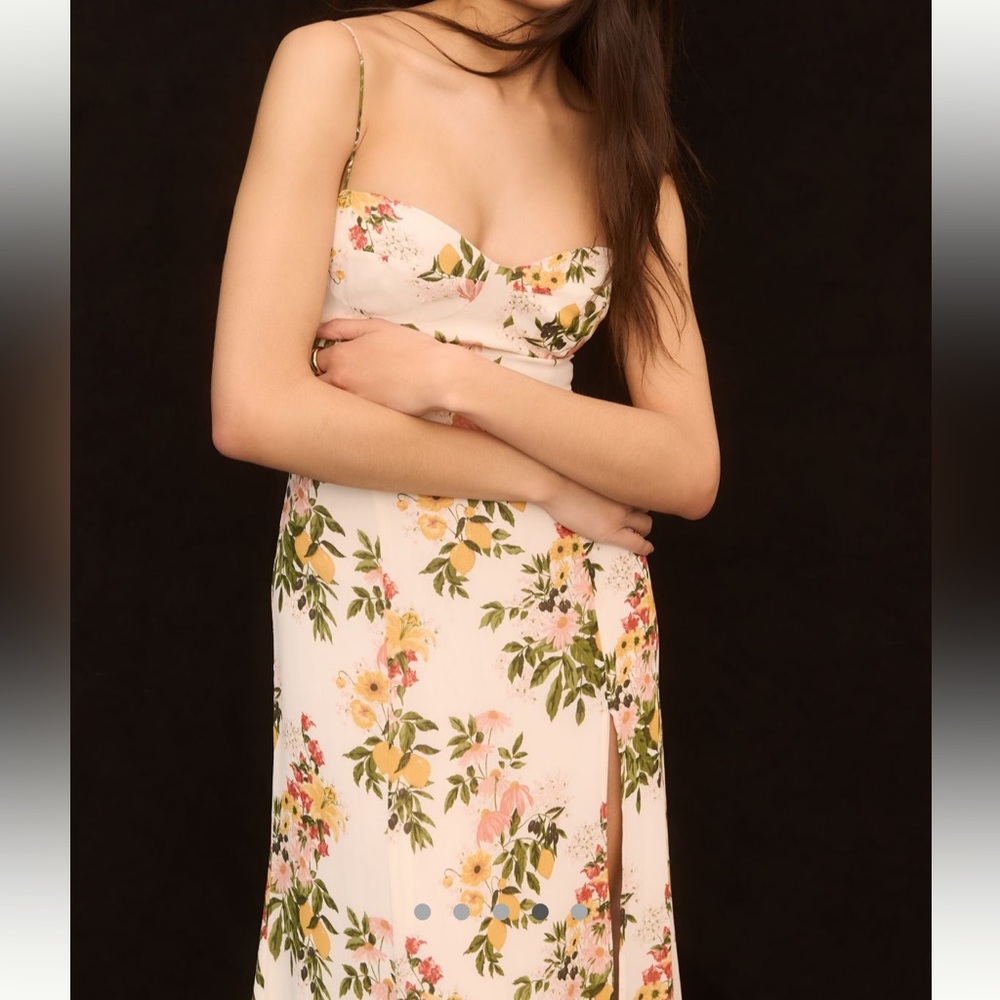Reformation Cream Floral Spaghetti-Strap Maxi Dress - Picture 3 of 8